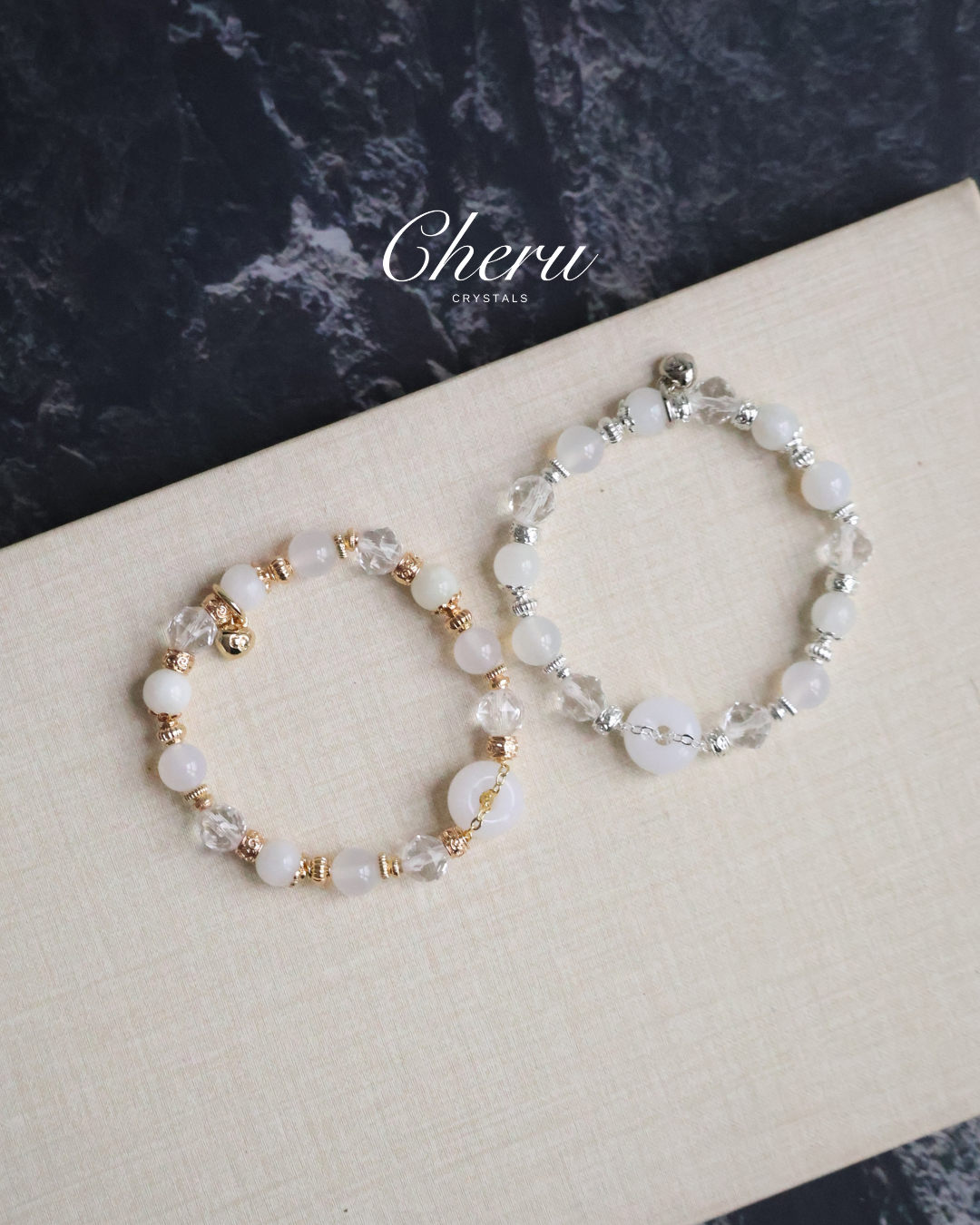 Clear Quartz Faceted, White Agate, White Jadeite —  White Jadevie Ping An Kou | 8mm (Elastic)