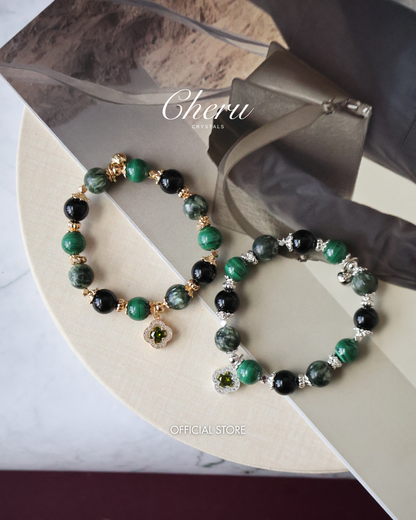 *Instocks* 8mm/10mm Cordelia Twin: Malachite, Seraphinite, Black Tourmalline