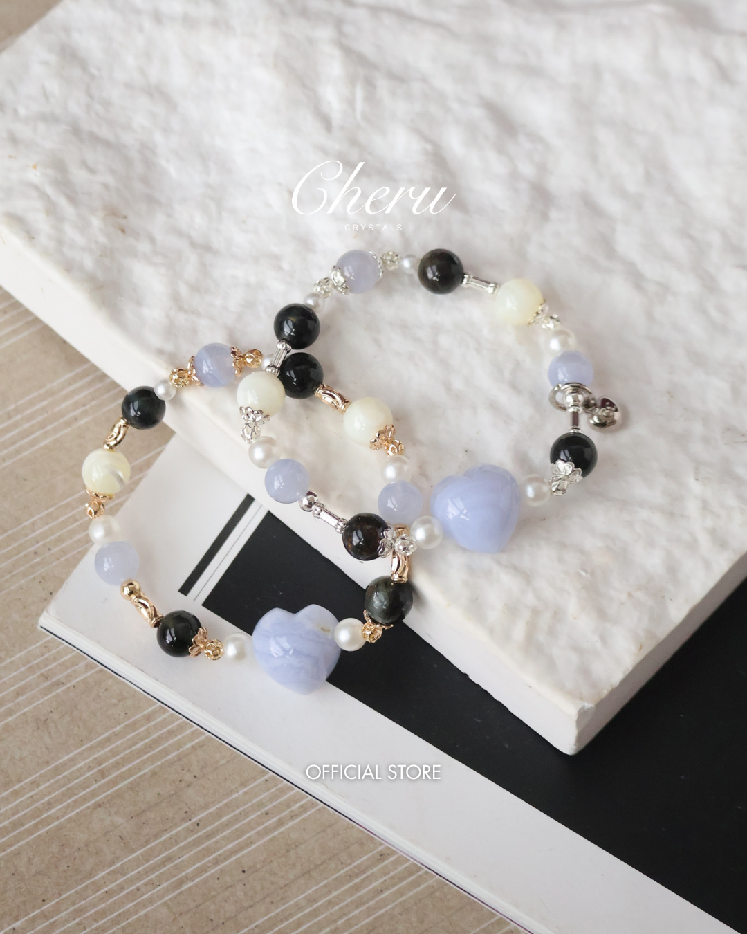 *Instocks* 8mm Blue Lace Agate with Heart Carving, White Conch , Hypersthene