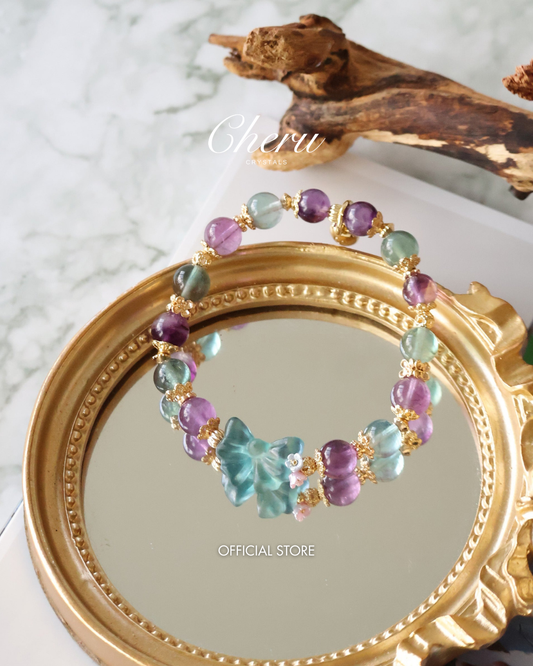 *Instocks* Berri Bow 8mm Blue Fluorite & Purple Fluorite with Blue Fluorite Bow (Elastic)