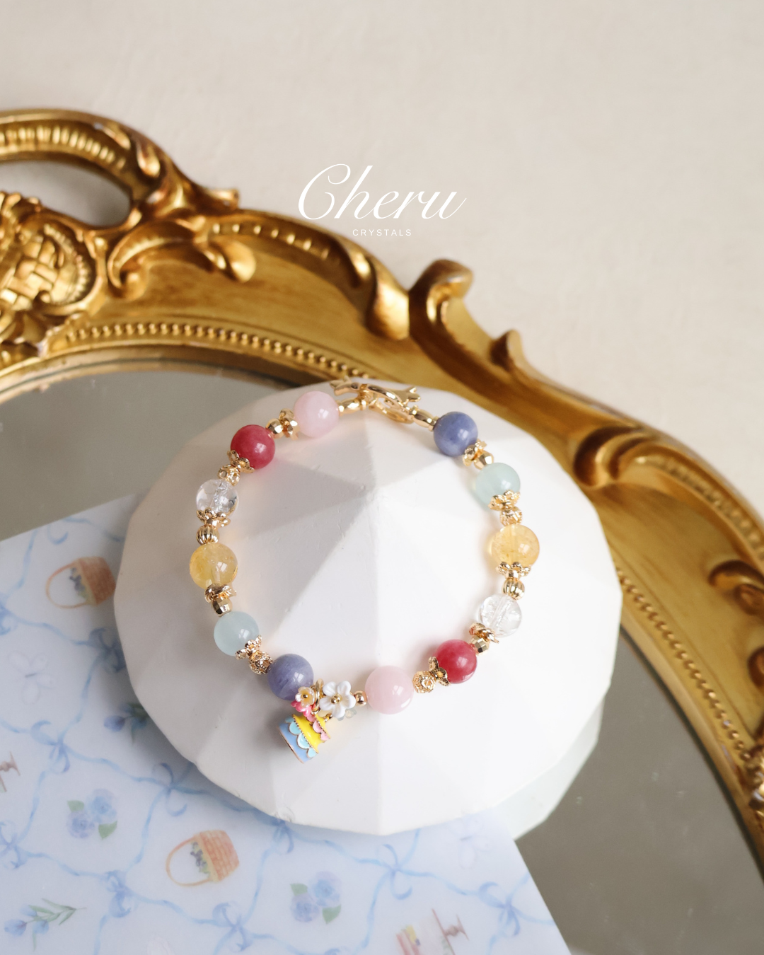 Tanzanite, Rhodonite, Citrine, Rose Quartz, Aquamarine & Clear Quartz Crystal Bracelet — Keki | 8mm (OT Clasp, Elastic)
