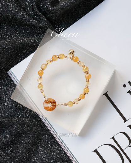 Citrine, Andesine Labradorite & Golden Healer Ping An Kou Crystal Bracelet — Burnt Honey | 6mm (Elastic)