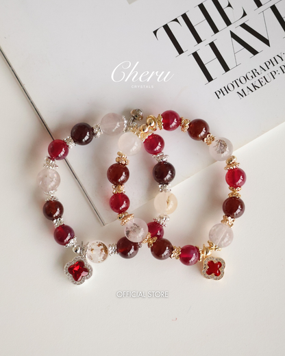 *Instocks* 10mm Cordelia Twin: Dendrite Rose Quartz, Garnet, Red Star Ruby (Elastic)