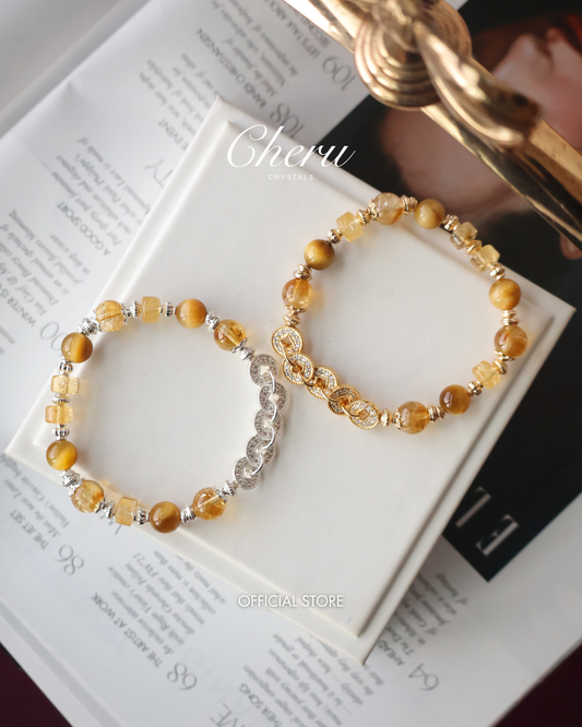 *Instocks*  -  Fengshui Coins Prospera - 8mm Citrine & Tiger's Eye (Elastic)