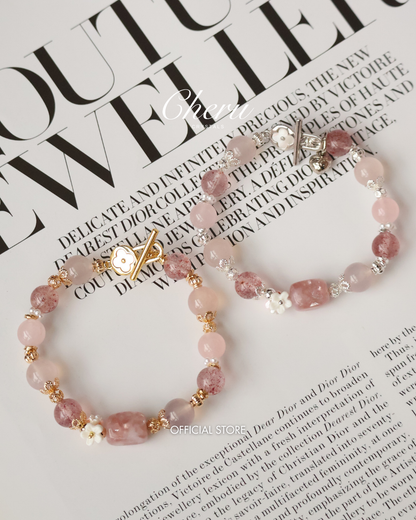 *Instocks* Flutter Shy - 8mm Pink Chalcedony, Pink Purple Emerald Mica, Rose Quartz, and Strawberry Quartz w OT Clasp