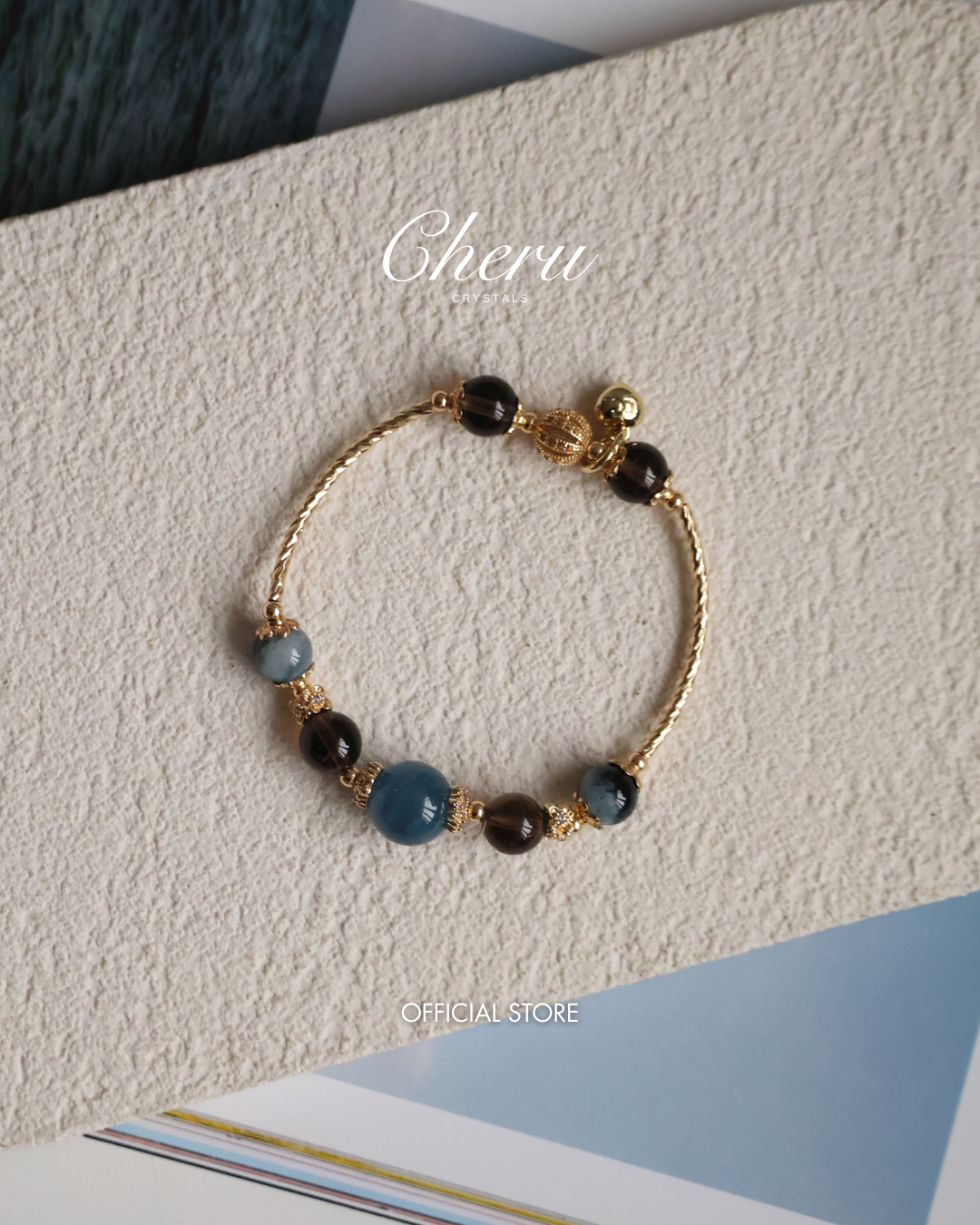 *Instocks* Orianna Bangles Series: 8mm Smokey Quartz and Devil's Eye Aquamarine