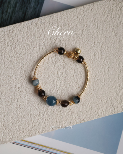 *Instocks* Orianna Bangles Series: 8mm Smokey Quartz and Devil's Eye Aquamarine