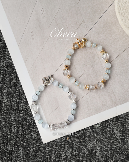 *Instocks* 8mm Crystelle: Blue Topaz Faceted Rondelle, Faceted Clear Quartz, Cat’s Eye (Elastic)