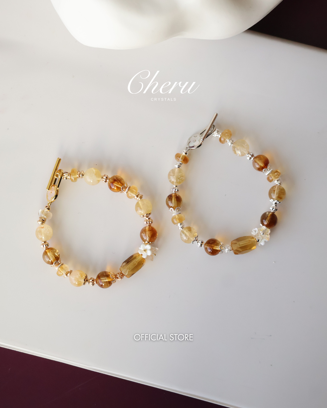 *Instocks* Sunelle – 8mm Citrine & Citrine Free Form with OT Clasp (Elastic)