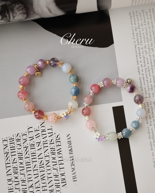 *Instocks* 10mm Duobao 多宝 (Multi Gems) with Bouquet Natural Crystal Bracelet (Elastic)