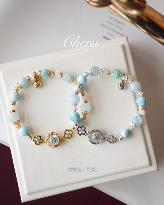 *Instocks* Grand Blue 8mm - Larimar, White Conch, Aquamarine (Elastic)