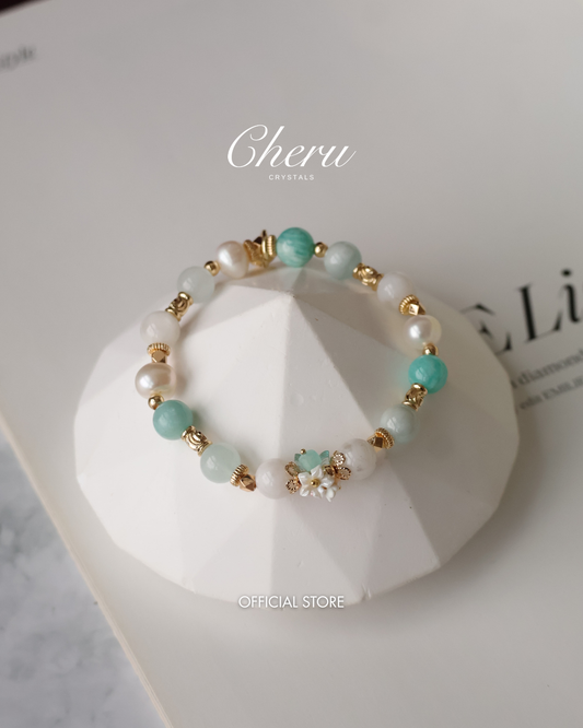 *Instocks* 8mm Freina : Amazonite, Fresh Water Pearl, Aquamarine, Snow Garden Rose Quartz