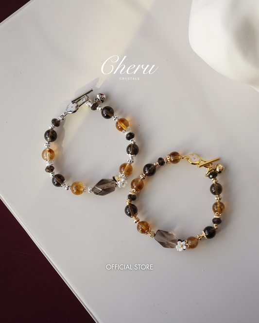 *Instocks* Midnight Shimmer -  8mm Smoky Quartz, Citrine with Smoky Quartz Free Form with OT Clasp (Elastic)