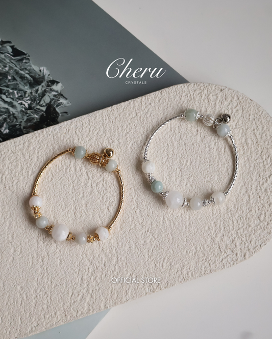*Instocks* Orianna Bangles Series: 8mm Green Jadeite, White Phantom Quartz