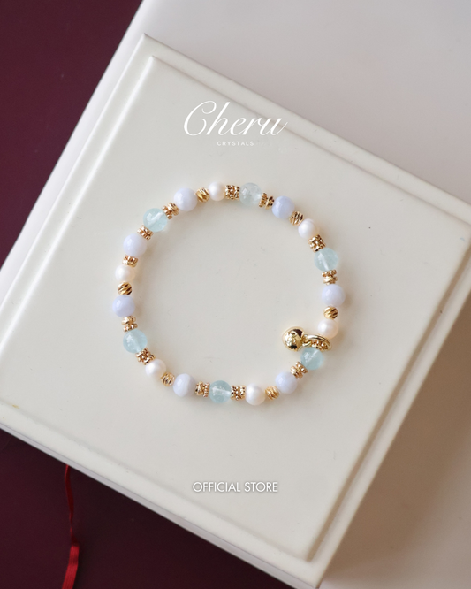 *Instocks* Aeris - 6mm Blue Lace Agate, Blue Topaz & Freshwater Pearl (Elastic)