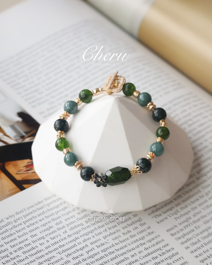 *Instocks* Seraphinite Freeform, 8mm Blue Water Jadeite with Bouquet OT Clasp (Elastic)