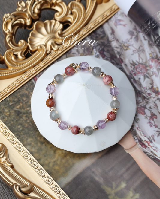 Alashan Agate, Labradorite, Amethyst Crystal Bracelet — Taurus Horoscope Series | 8mm (Elastic)