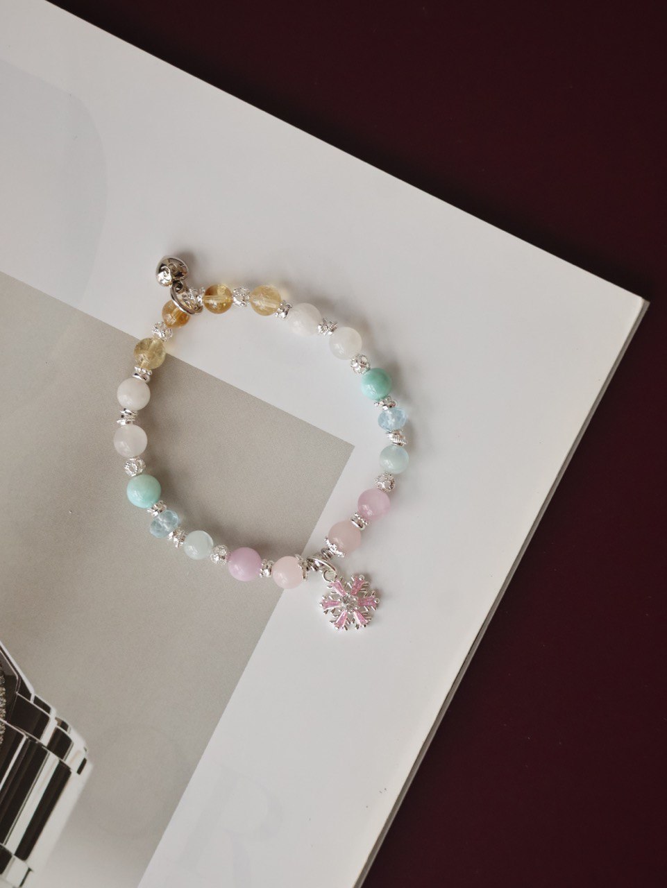 *Instocks* Eira - 6mm Pastel Duobao Bracelet with Snowflake Charm (Elastic)