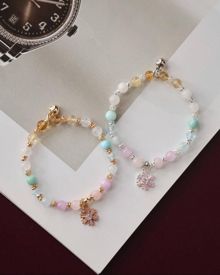 *Instocks* Eira - 6mm Pastel Duobao Bracelet with Snowflake Charm (Elastic)